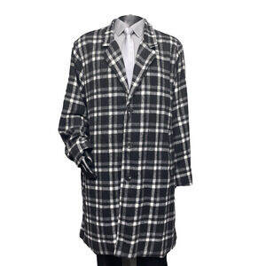 NovaMen Mens 3X Over Coat Black/White Plaid Jacket Long Button-Up Dandy Preppy